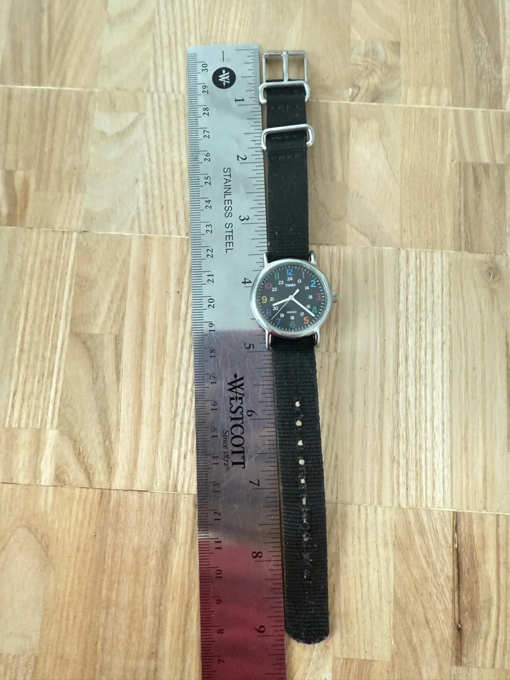 Timex ladies black dial rainbow numbers weekender watch NEW BATTERY